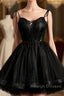 Black Straps Tulle Short Homecoming Dress Prom Dress, Little Black Party Dresses