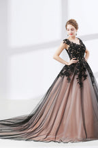 Black Sweetheart Applique Lace See Through Prom Dresses
