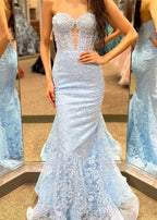 Black Sweetheart Lace Appliques Mermaid Long Prom Dress