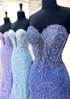 Black Sweetheart Lace Appliques Mermaid Long Prom Dress