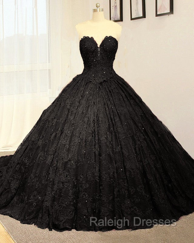 Black Sweetheart Lace Wedding Dresses Ball Gowns