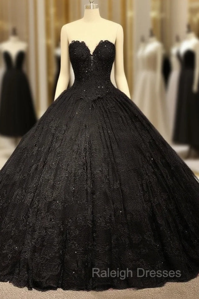 Black Sweetheart Lace Wedding Dresses Ball Gowns Main image