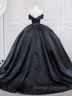 Black Sweetheart Neck Satin Long Prom Gowns, Black Sweet 16 Dress