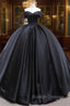 Black Sweetheart Neck Satin Long Prom Gowns, Black Sweet 16 Dress
