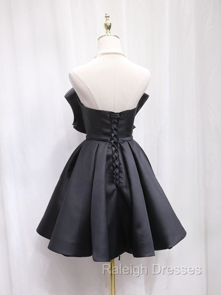 Black Sweetheart Neck Satin Short Prom Dress, Black Homecoming Dress Secondary image