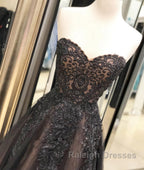 Black sweetheart neck tulle lace long prom Dresses black Prom Dresses