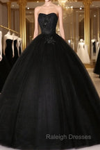 Black Sweetheart Neck Tulle Long Prom Dress Black Prom Dress