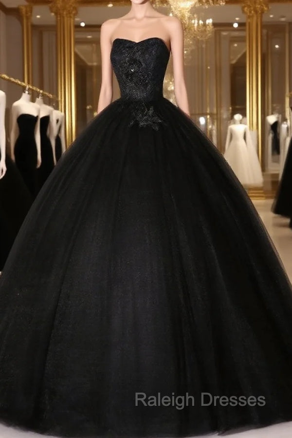 Black Sweetheart Neck Tulle Long Prom Dress Black Prom Dress