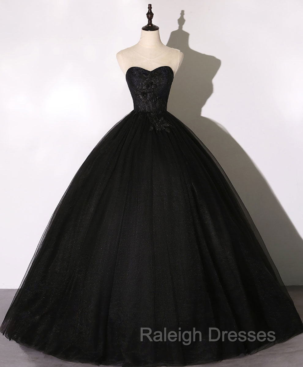 Black Sweetheart Neck Tulle Long Prom Dress Black Evening Dress Main image