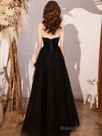 Black Sweetheart Neck Tulle Sequin Beads Long Prom Dress