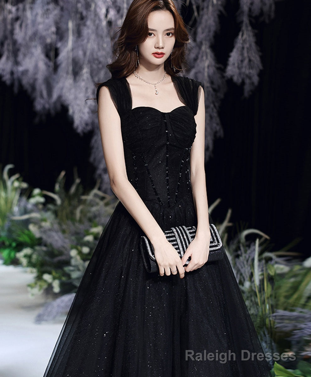 Black Sweetheart Off Shoulder Long Prom Dress, Black Tulle Evening Dress