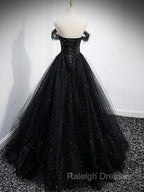 Black Sweetheart Off Shoulder Tulle Long Prom Dresses Black Prom Dresses
