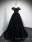 Black Sweetheart Off Shoulder Tulle Long Prom Dress, Black Evening Dress