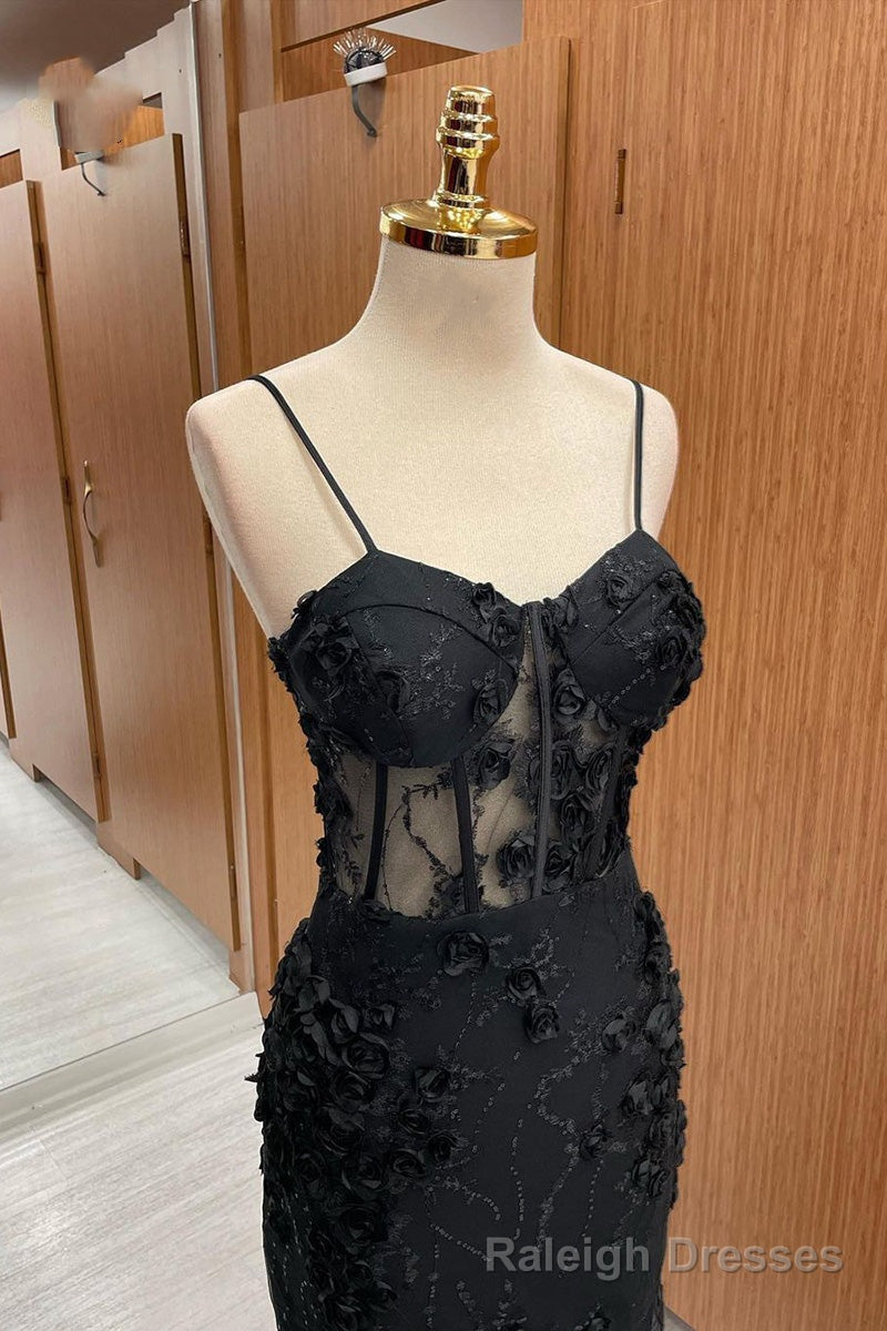 Black Sweetheart Straps Mermaid Appliques Tulle Long Prom Dress Secondary image