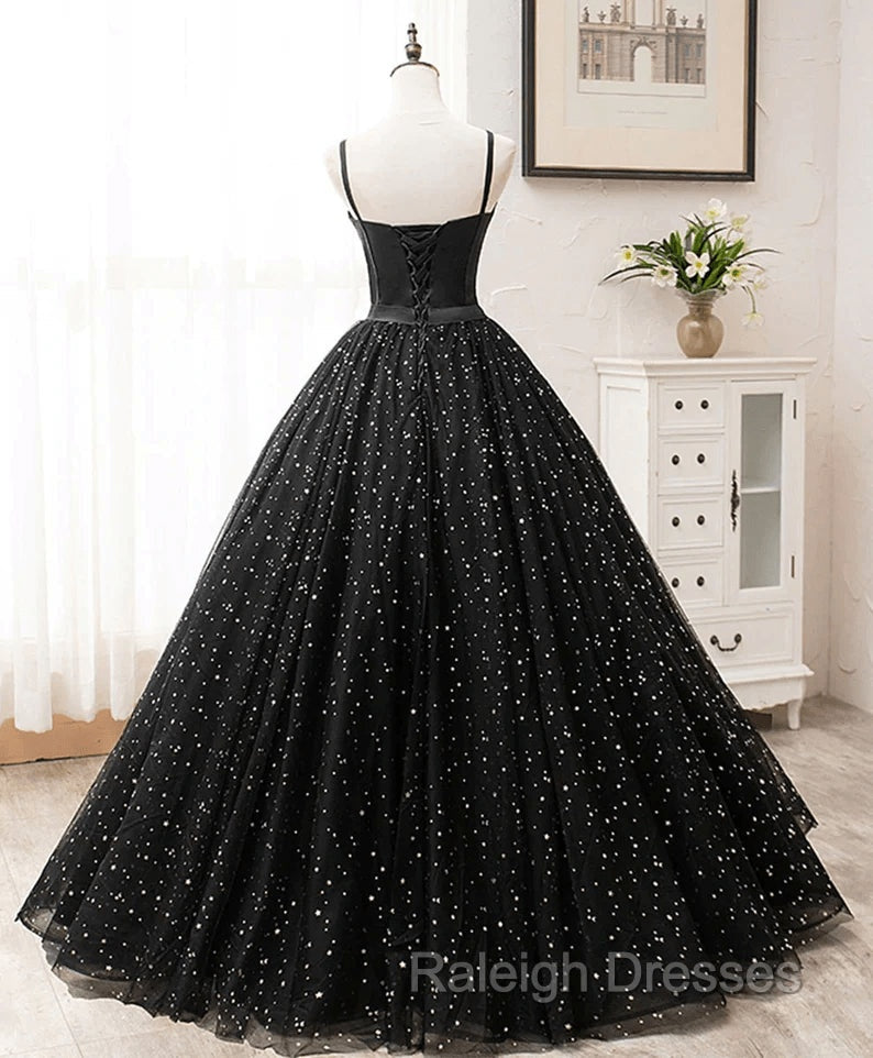 Black Sweetheart Straps Tulle Long Evening Gown Sleeveless Floor-Length Prom Dresses prom dresses shops Secondary image