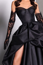 Black Fashion Sexy Taffeta Slit Long Elegant Ball Gown Evening Dress