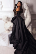 Black Fashion Sexy Taffeta Slit Long Elegant Ball Gown Evening Dress