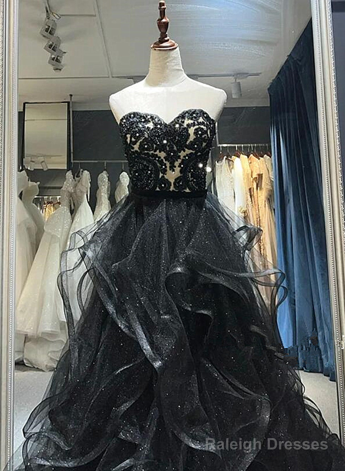 Black Tulle Sweetheart Layers Long Party Dress, Black Tulle Long Prom Dress main image 0