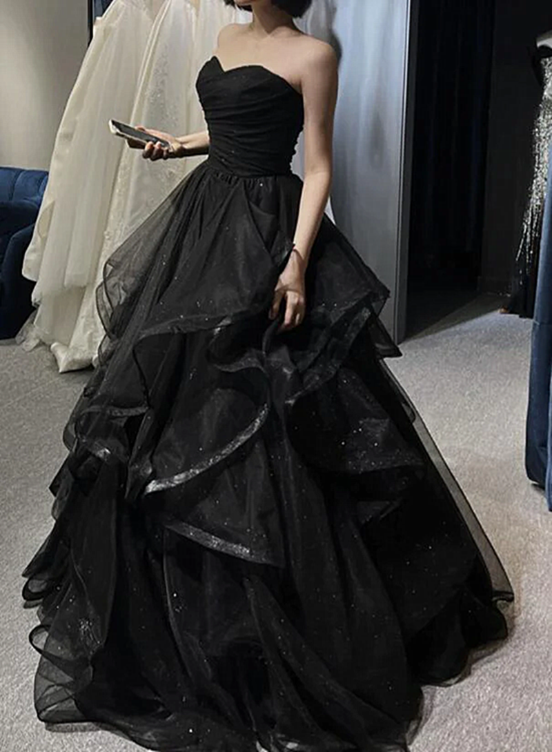 Black Sweetheart Tulle Long Evening Gown, Black Party Dress Prom Dress Main image