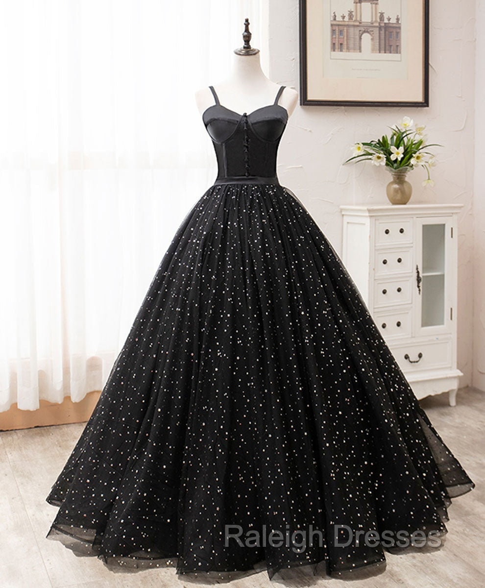 Black Sweetheart Tulle Long Prom Dress, Black Formal Sweet 16 Dress Main image