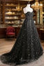 Black Sweetheart Tulle Straps Long Formal Dress, Black Evening Party Dresses