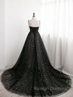 Black Sweetheart Tulle Straps Long Formal Dress, Black Evening Party Dresses