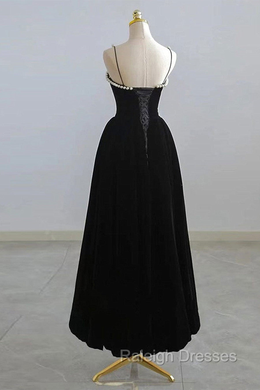 Black Tea Legnth Straps A Line Wedding Prom Dress, Black Bridesmaid Dress