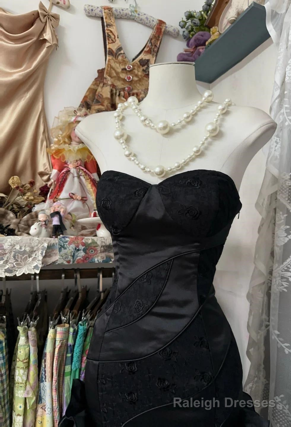 Black Temperament Sweetheart Neck Mermaid Satin Prom Dresses Birthday Dresses Prom Dresses