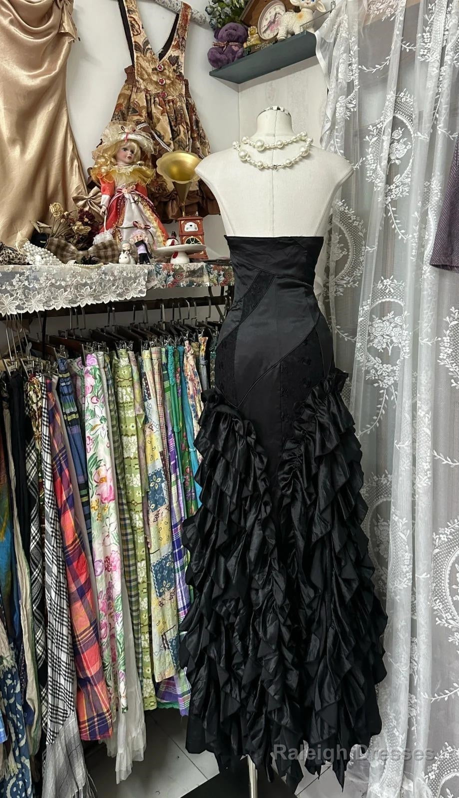 Black Temperament Sweetheart Neck Mermaid Satin Prom Dresses Birthday Dresses Prom Dresses