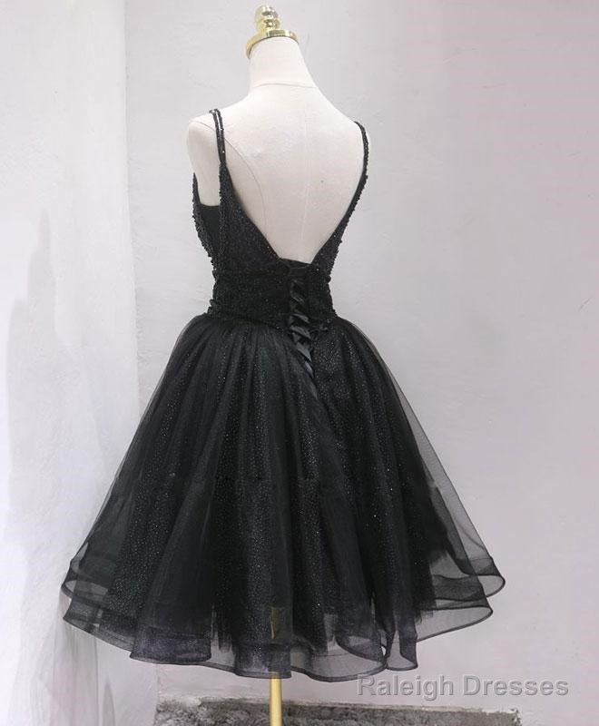 Black Tulle And Beaded Knee Length Straps Homecoming Dress, Black Short Prom Dresses Secondary image