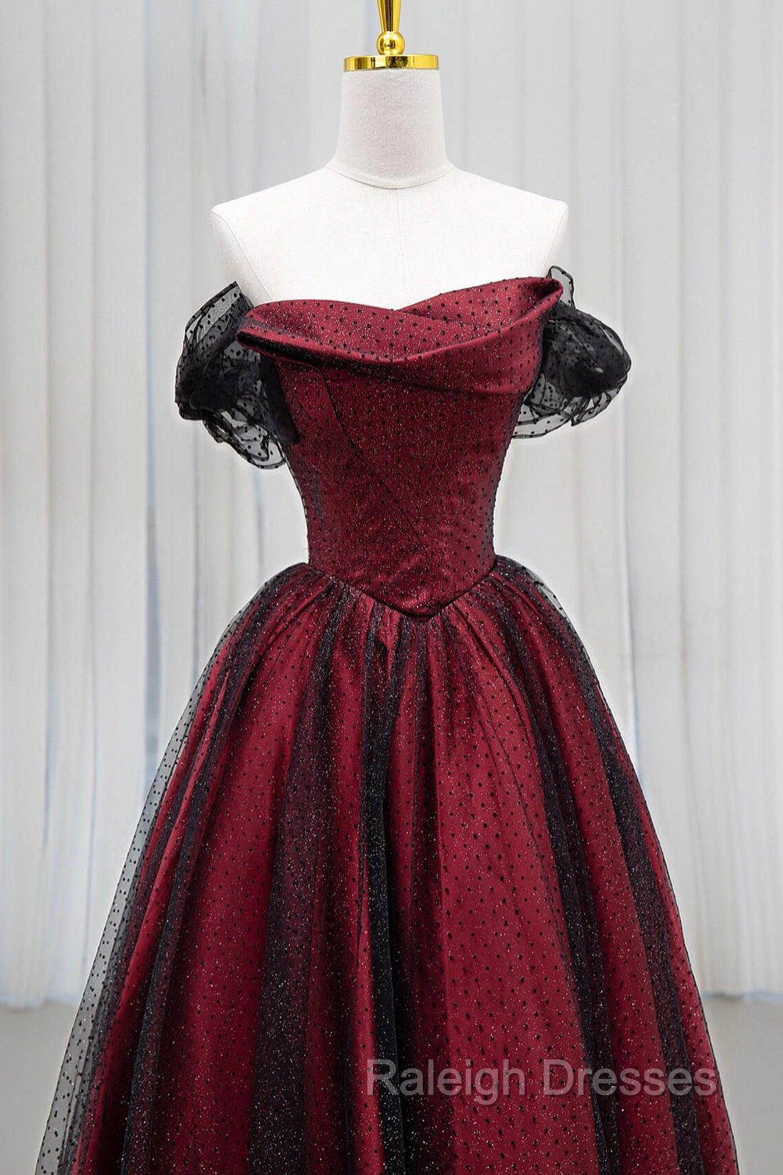 Black Tulle And Burgundy Satin Long Prom Dress, Charming A-Line Party Dress Secondary image