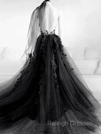 Black Tulle and Lace Long Prom Dresses Long Black Floral Formal Prom Dresses shops