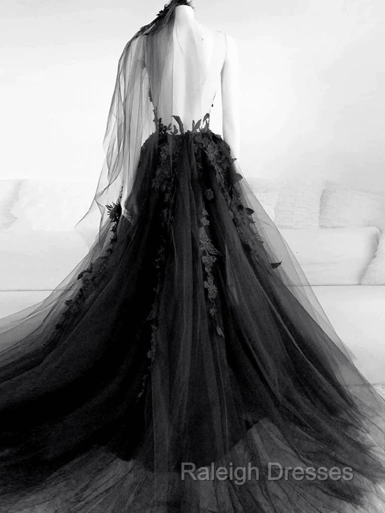 Black Tulle and Lace Long Prom Dresses Long Black Floral Formal Prom Dresses shops