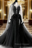 Black Tulle and Lace Long Prom Dresses Long Black Floral Formal Evening Dresses prom dresses shops