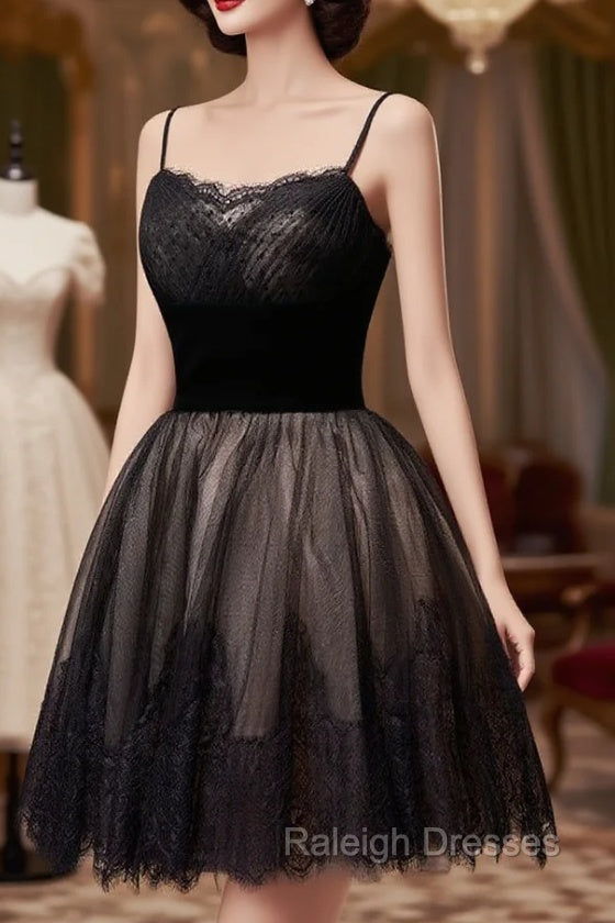 Black Tulle and Lace Straps Short Prom Dress, Black Homecoming Dress Secondary image