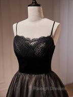 Black Tulle and Lace Straps Short Prom Dress, Black Homecoming Dress