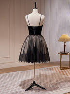 Black Tulle and Lace Straps Short Prom Dress, Black Homecoming Dress