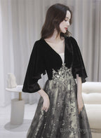 Black Tulle And Velvet Chic Long A-Line Prom Dresses Black Prom Dresses