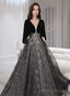 Black Tulle And Velvet Chic Long A-Line Prom Dresses Black Prom Dresses