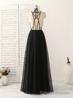Black Tulle Backless Long Prom Dress, Black Evening Dress