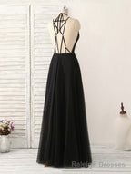 Black Tulle Backless Long Prom Dress, Black Prom Dress