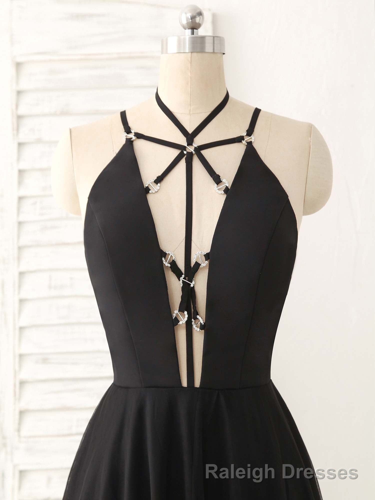 Black Tulle Backless Long Prom Dress, Black Evening Dress