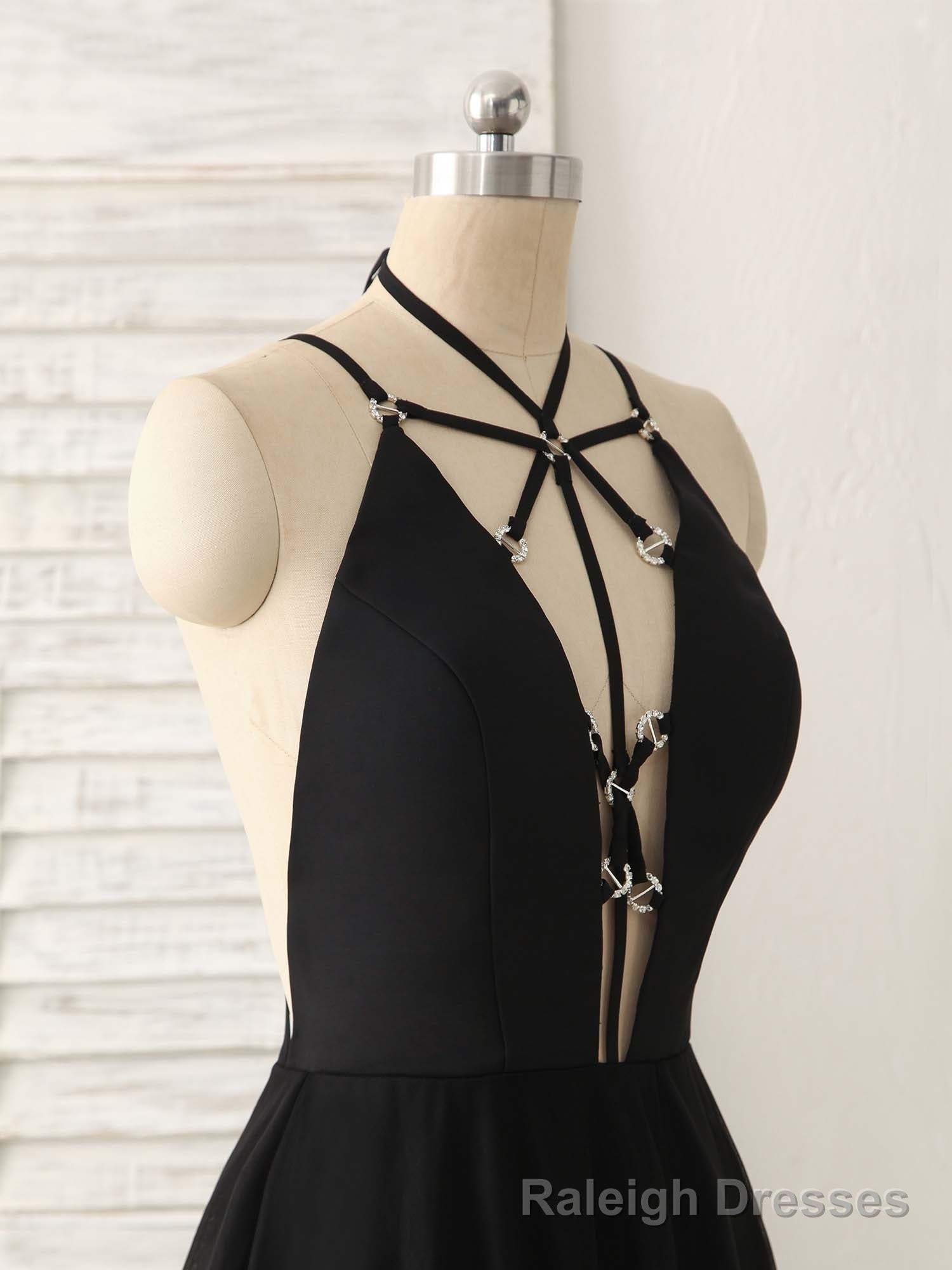 Black Tulle Backless Long Prom Dress, Black Prom Dress