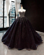Black Tulle Ball Gowns Dress Sweetheart Beaded
