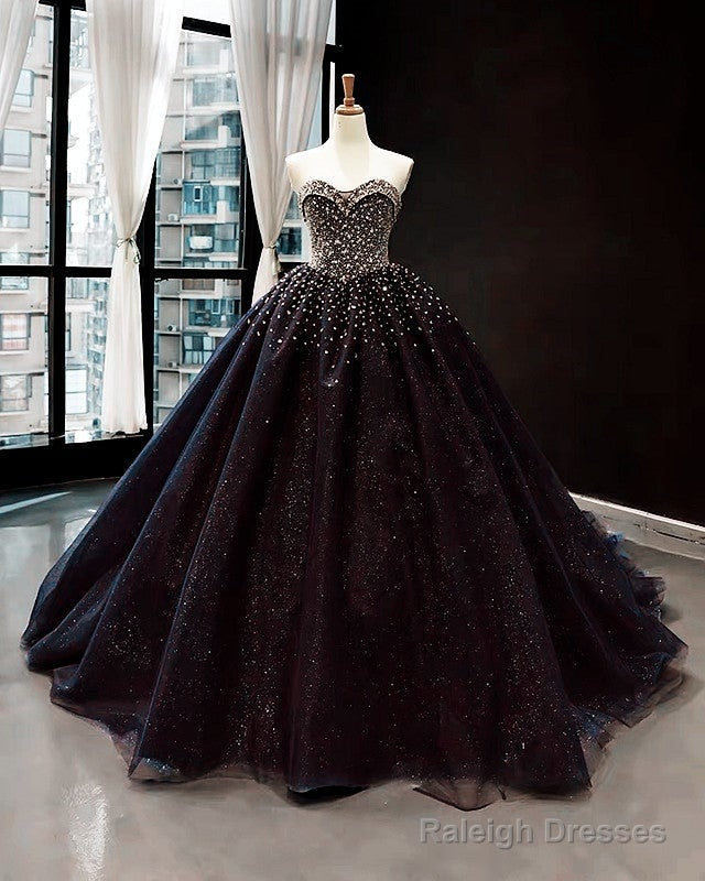 Black Tulle Ball Gowns Dress Sweetheart Beaded