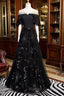 Black Tulle Beaded Long Party Dress, A-Line Black Formal Dress Prom Dress