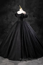 Black Tulle Floor Length A-Line Prom Dress, Off the Shoulder Evening Party Dress