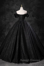 Black Tulle Floor Length A-Line Prom Dress, Off the Shoulder Evening Party Dress