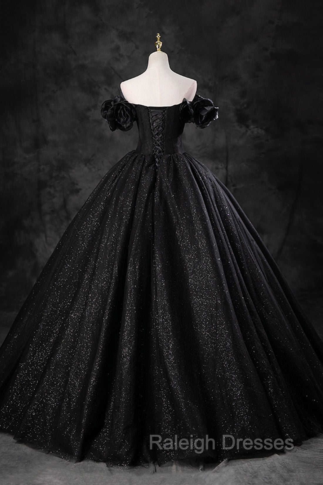Black Tulle Floor Length A-Line Prom Dress, Off the Shoulder Evening Party Dress
