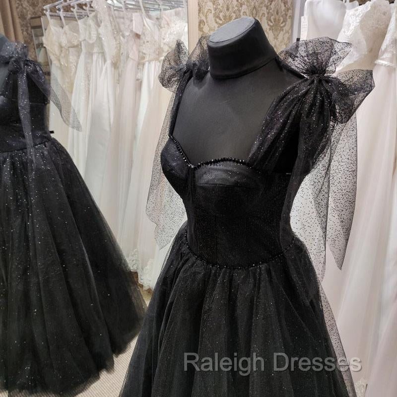 Black Tulle Floor Length Long Party Dress with Slit, Black Evening Dresses Secondary image